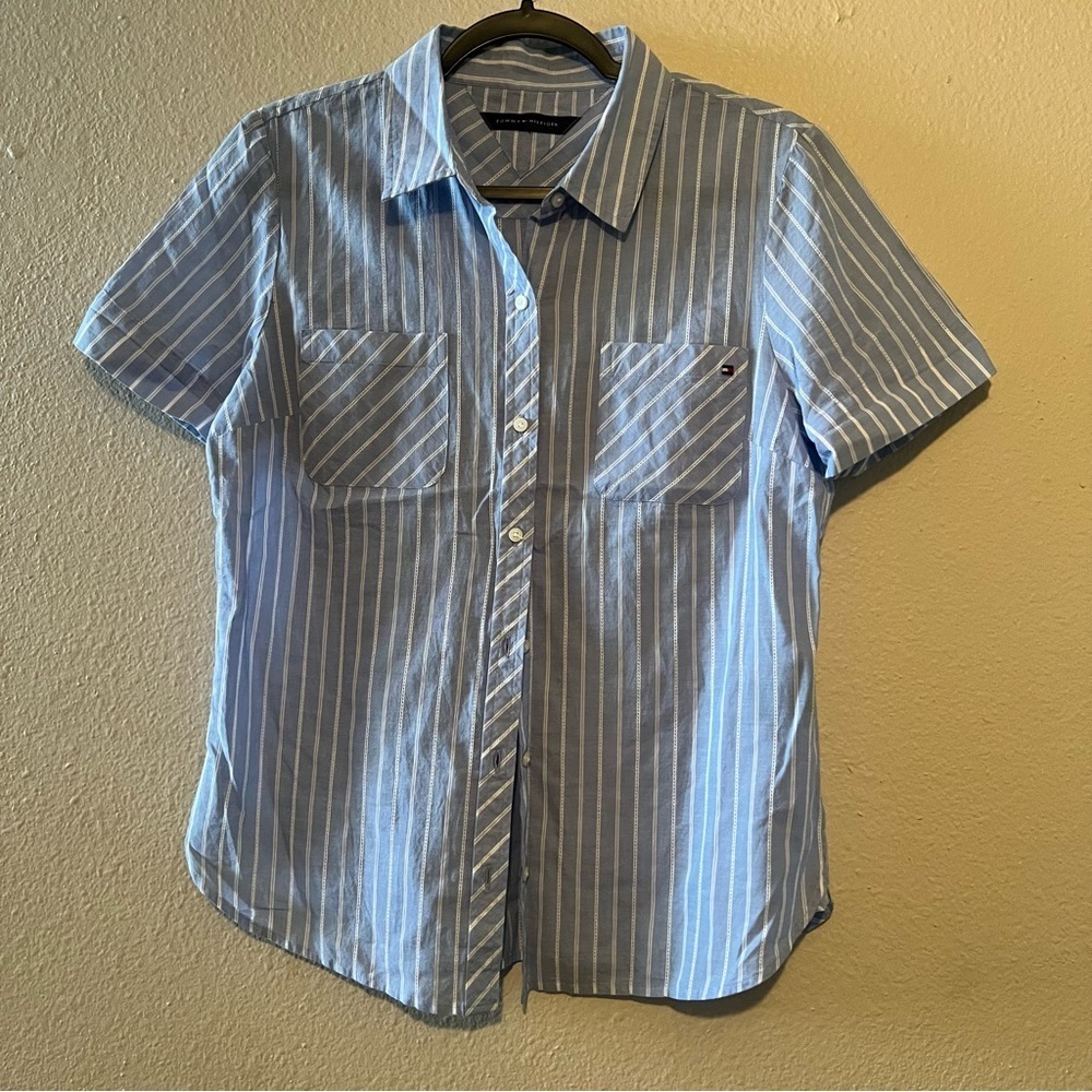 Tommy Hilfiger Light Blue Striped Casual short sleeve Shirt size M